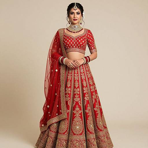 Elegant Woman in Red Indian Lehenga