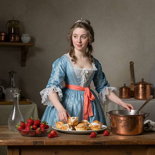Boucher-Style Woman in Rustic Kitchen