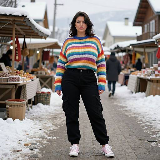 Busty Woman in Casual Streetwear