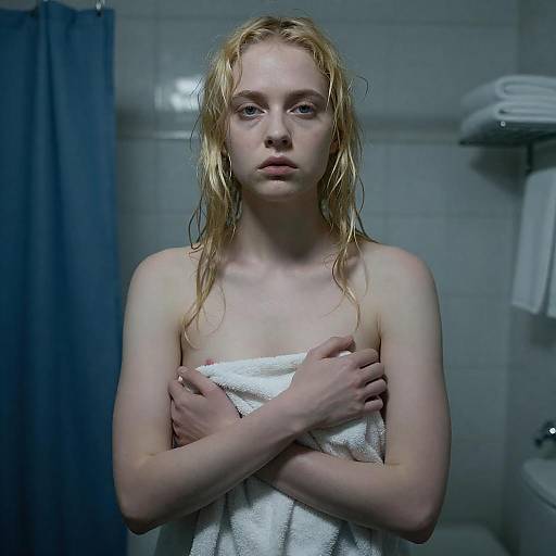 Somber Bathroom Portrait With Towel