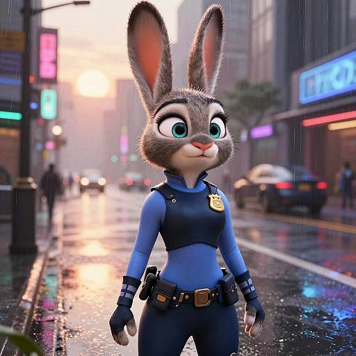 Cyberpunk Judy Hopps in Rainy City