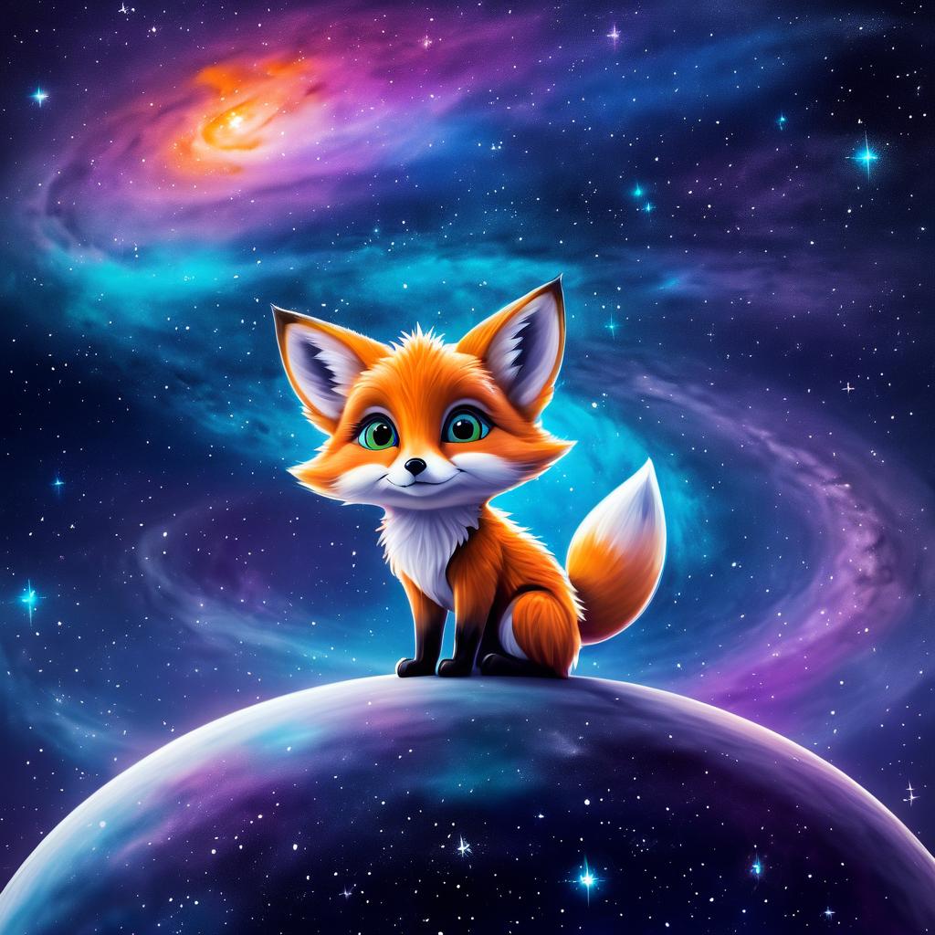 Curious Fox Painting Stars in Space