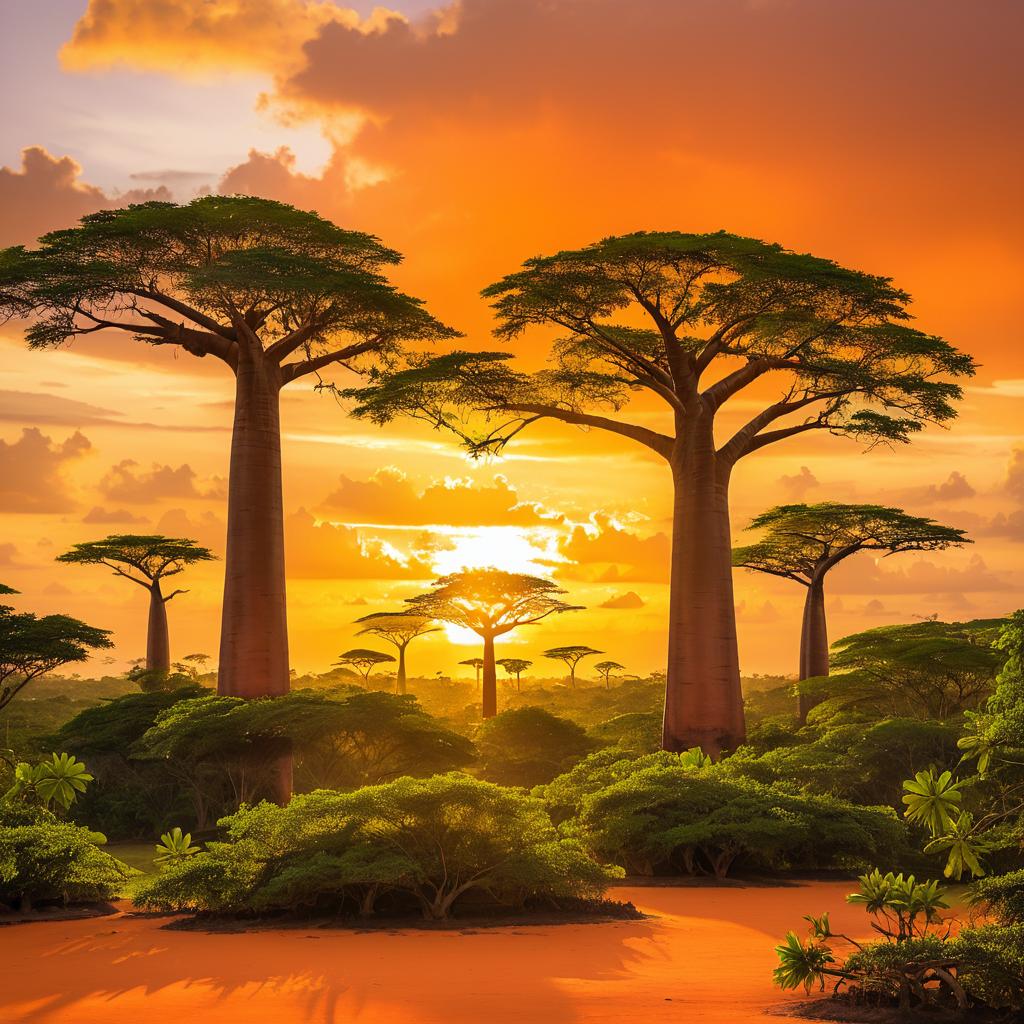 Stunning Baobabs at Seychelles Sunset