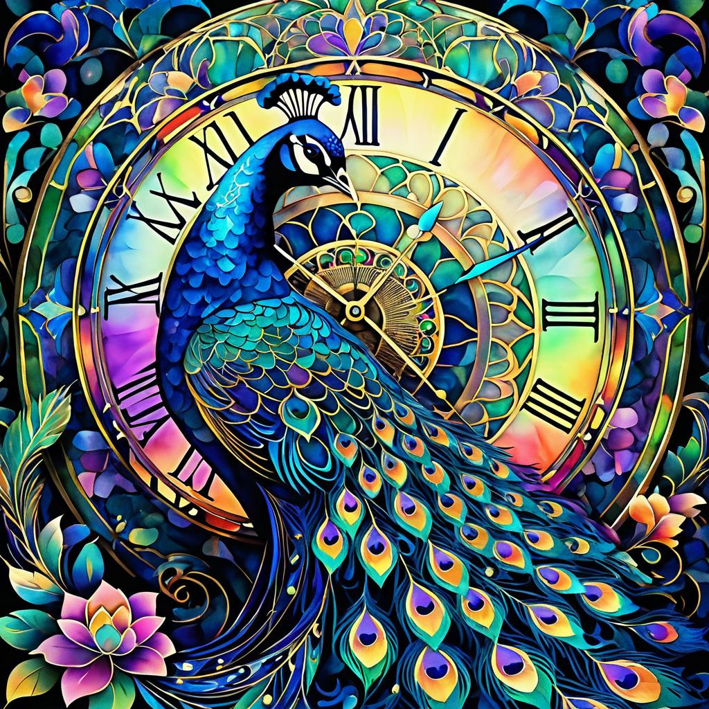 Vibrant Art Nouveau Peacock Artwork