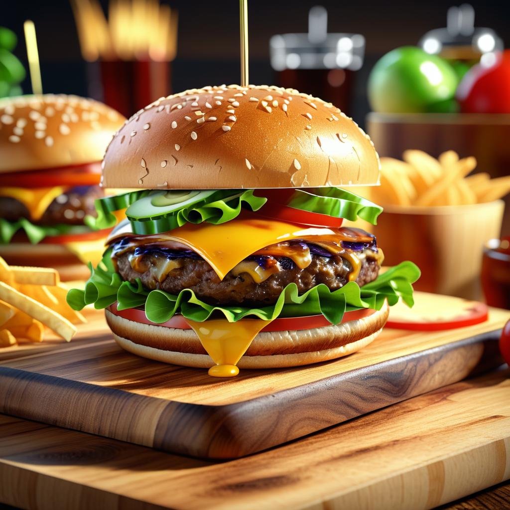 Hyper-Realistic Gourmet Burger Close-Up