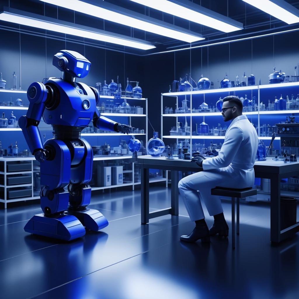 Cinematic Laboratory Scene with Scientist and Robot