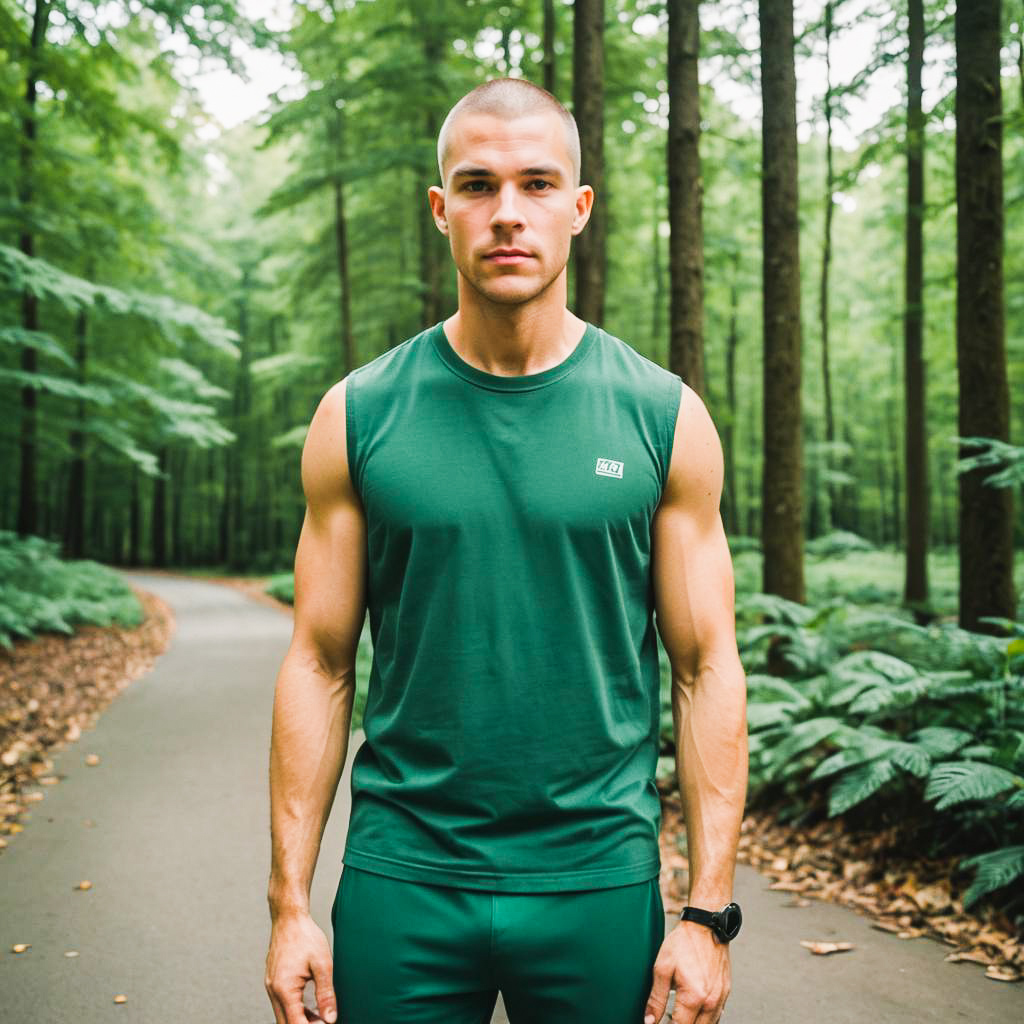 Athletic Man in Forest Green Attire