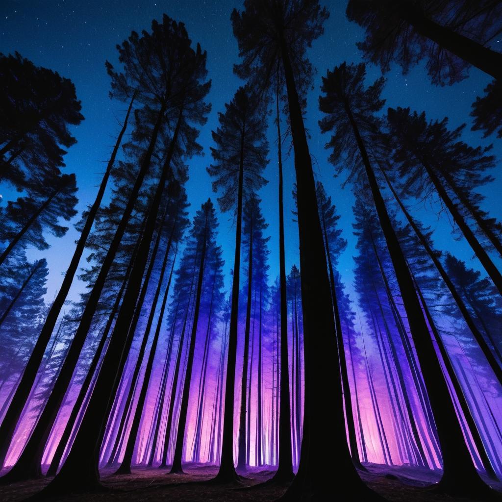 Enchanted Night Forest with Twinkling Lights