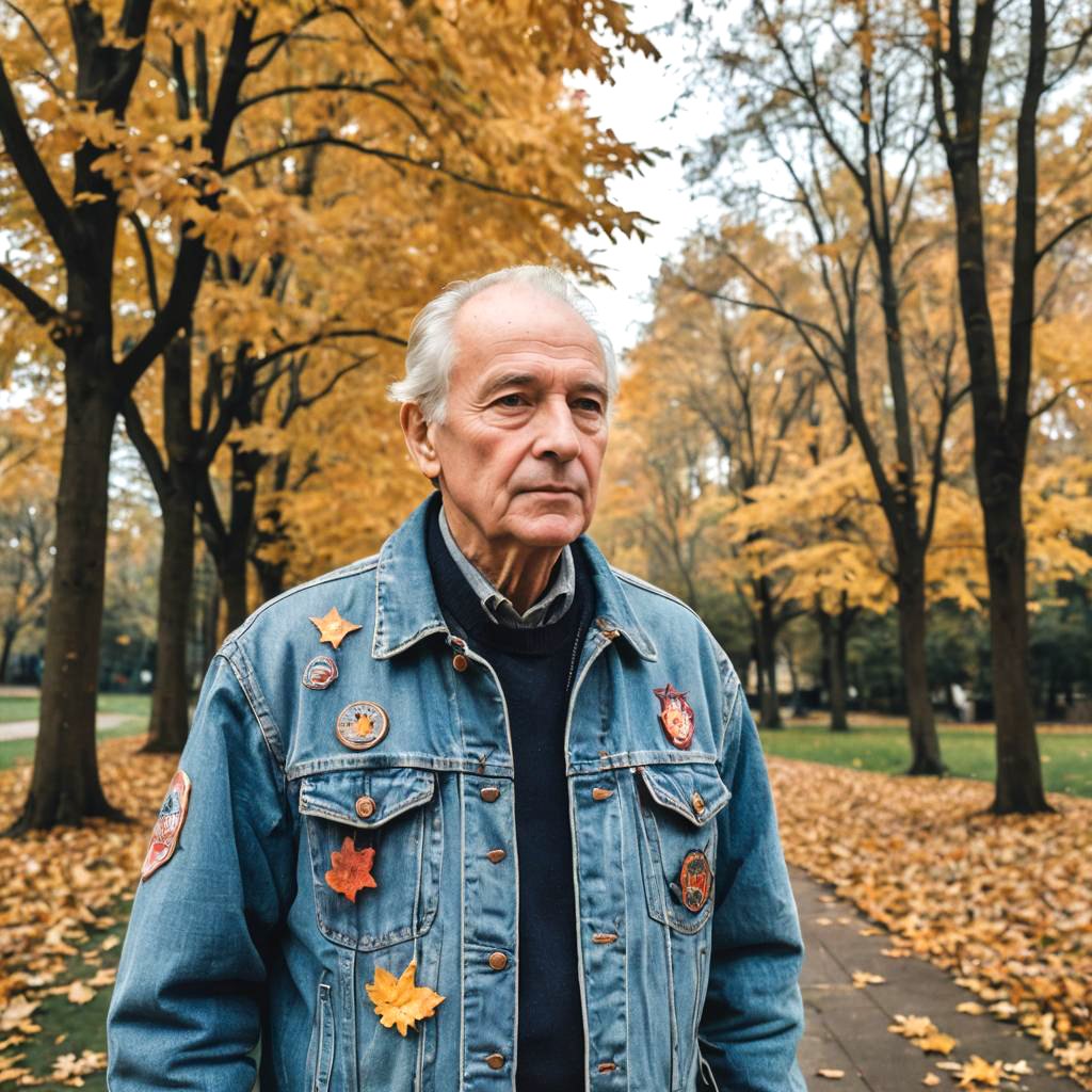 Autumn Stroll: Man in Denim Jacket