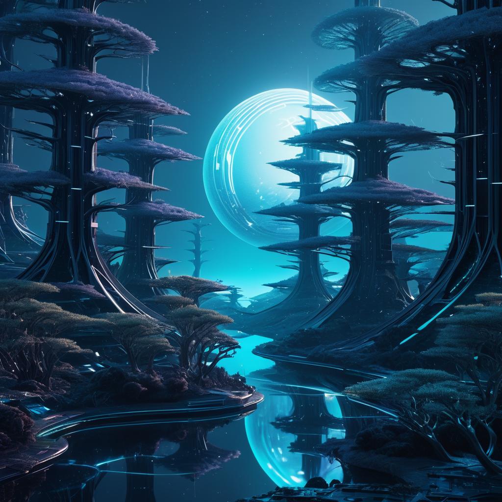 Futuristic Alien Landscape with Bioengineered Trees