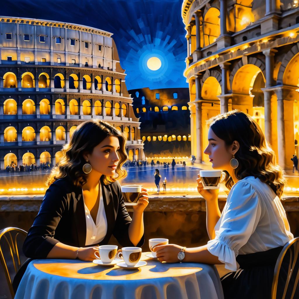 Italian Women Enjoying Espresso at Dusk