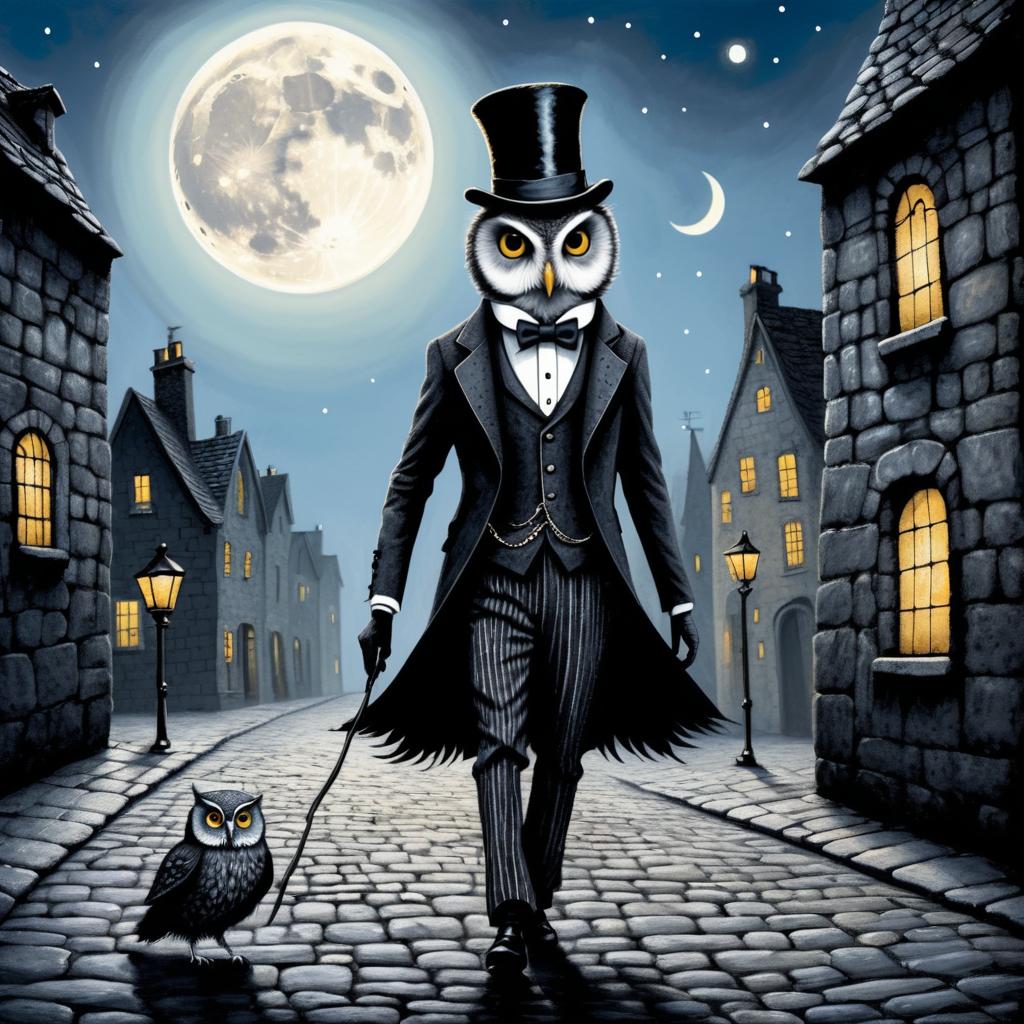 Peculiar Owl in Tim Burton Style