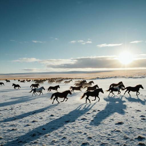 Wild Horses Running on Frosty Tundra