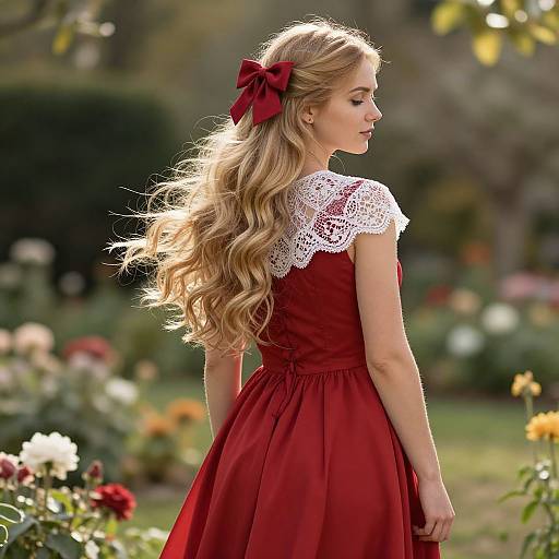 Elegant Woman in Red Garden Dress