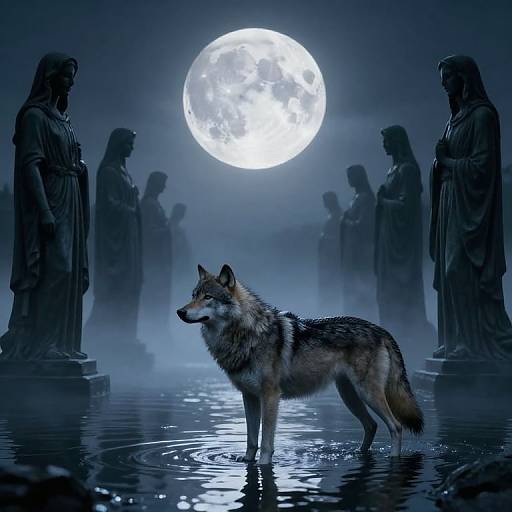 Moonlit Serpentine Wolf by Statues