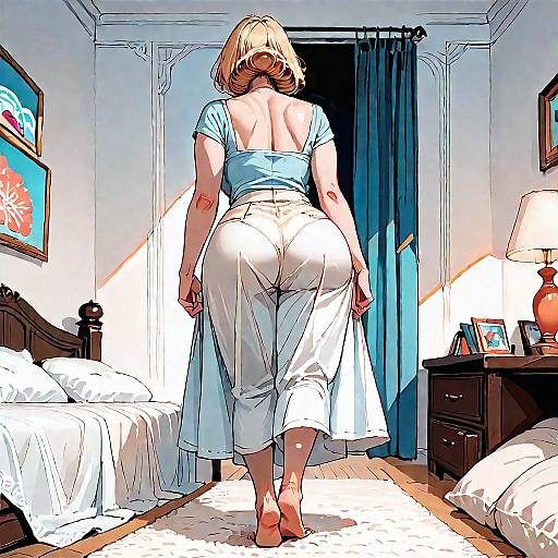 Back View of Woman in Bedroom
