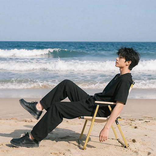 Young Man on Yellow Beach Chair