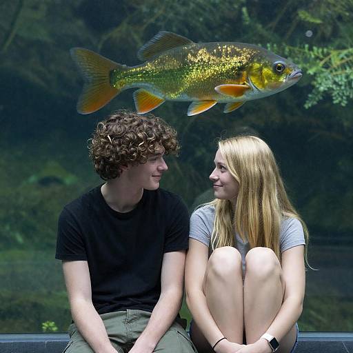 Couple on Glass Platform with Fish