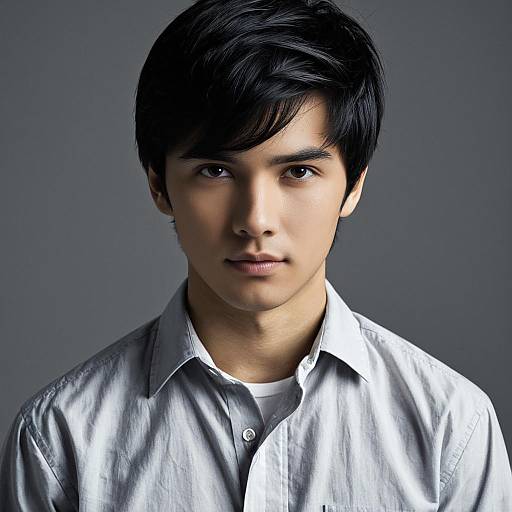 Portrait of Young Asian Man in Collared Shirt