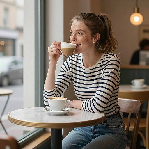 Cozy Café Scene with a Smiling Woman