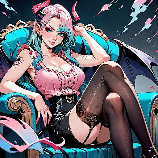 Smirking Demoness on Throne, Gradient Hair