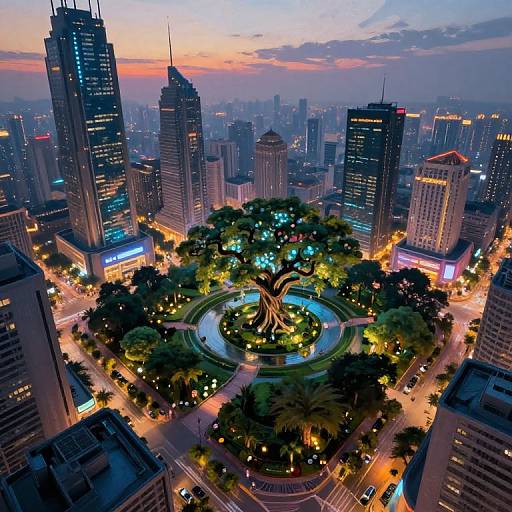 Futuristic Cyberpunk Cityscape at Twilight