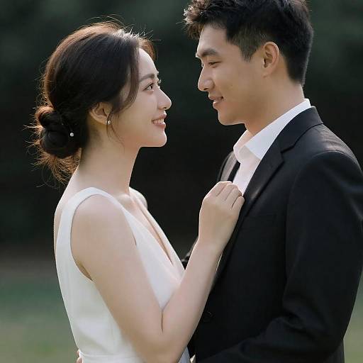 Elegant Romance: Woman Touching Man's Chest