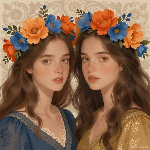 Illustration of Two Women with Flower Crowns