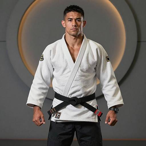 Muscular Martial Artist in Industrial Setting