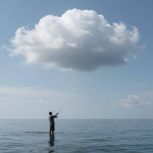 Surreal Fisherman Casting Into Rain