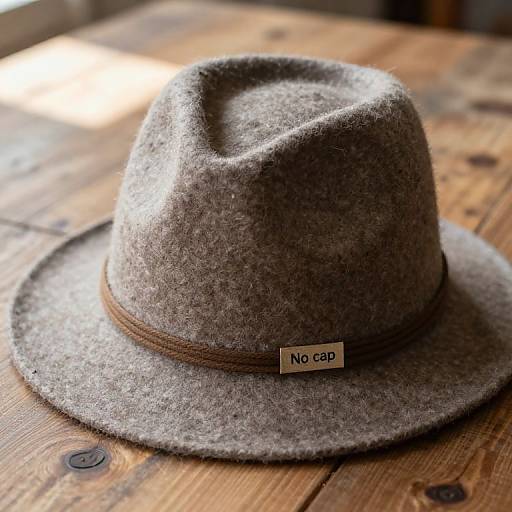 Photograph of a grey wool fedora hat with a brown ribbon and 