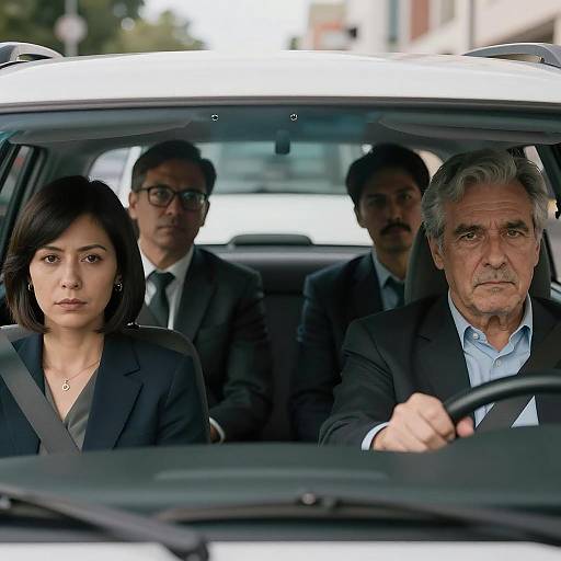 Serious Group in a Moving Car