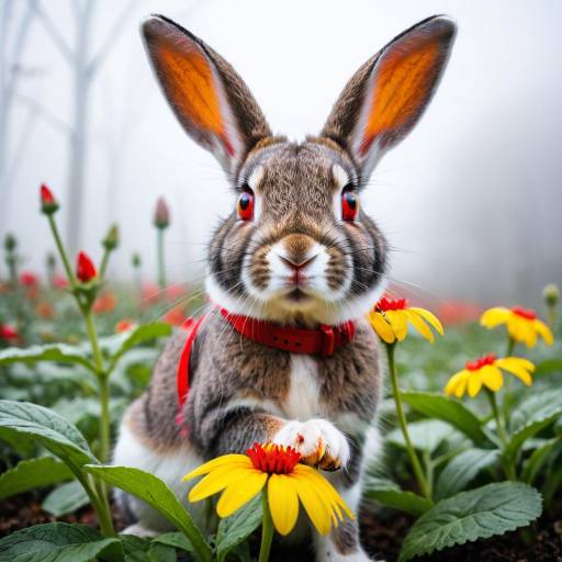 Glowing Rabbit with Fiery Flowers