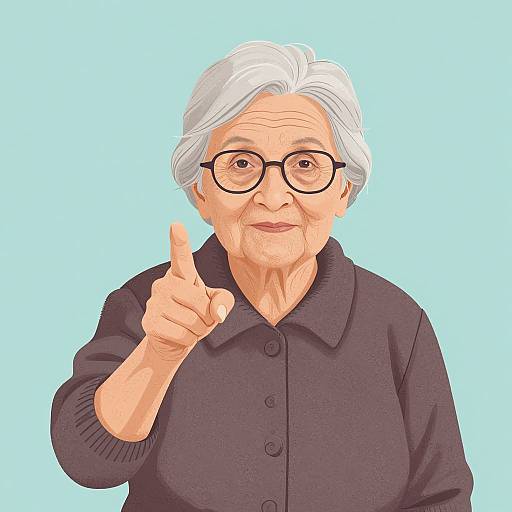 Illustration of Elderly Woman Pointing