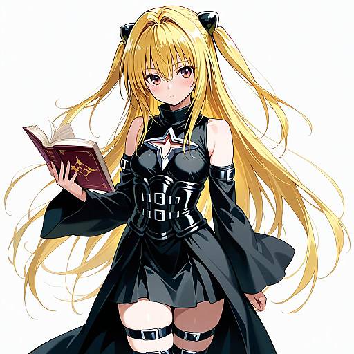 Anime Girl with Blonde Hair Reading Book