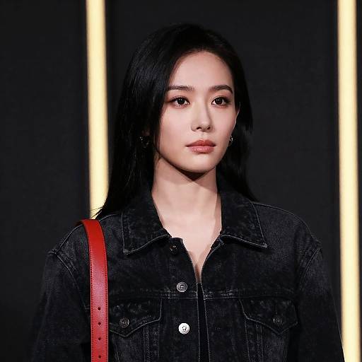 Asian Woman in Black Denim Jacket