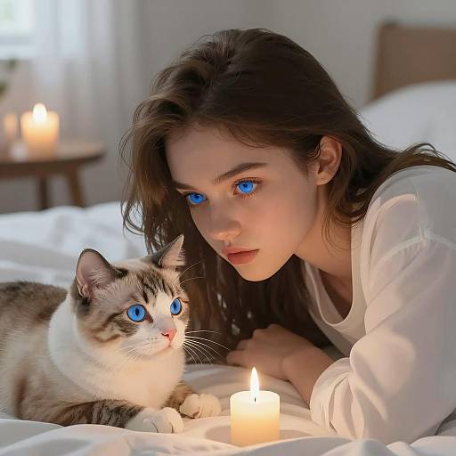 Intimate Scene with Woman and Cat