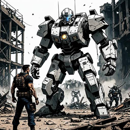 Armored Mech Standoff in Ruined Industrial Wasteland