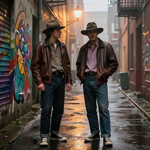 Vintage Street Fashion in Rainy Alley