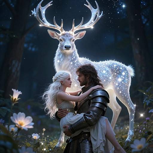 Mystical Guardian Stag Under Starry Sky