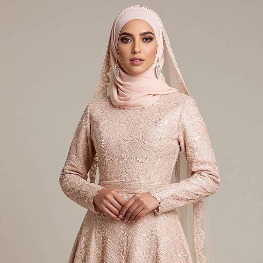 Elegant Blush Pink Hijab Wedding Dress