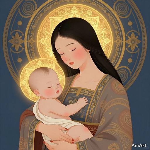 Serene Mother and Baby Illustration