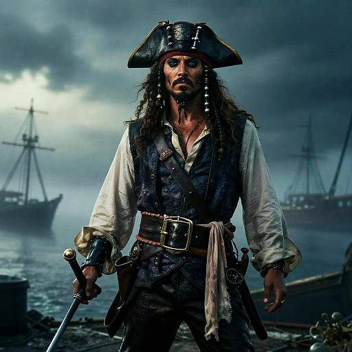 Enigmatic Pirate Captain at Dawn