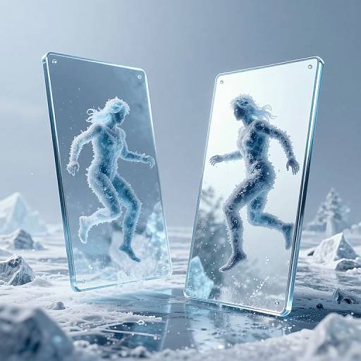 Surreal 3D Mirrors in Icy Landscape