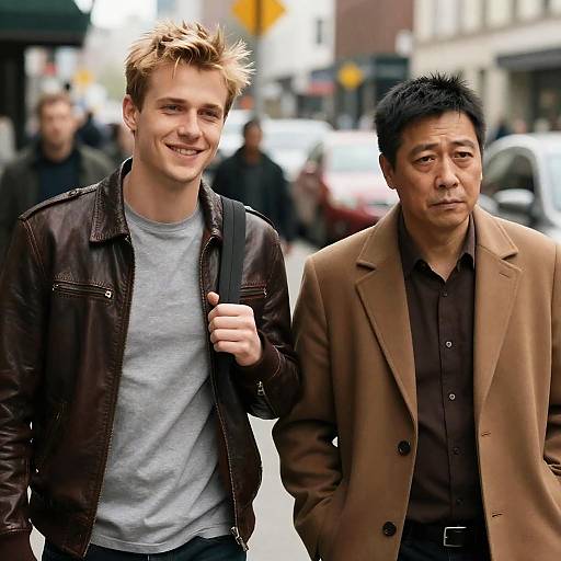 City Street Encounter: Two Men Portrait