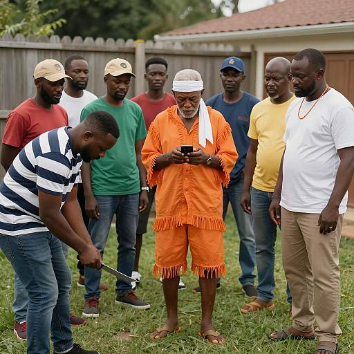 Group of Men in Backyard Gathering