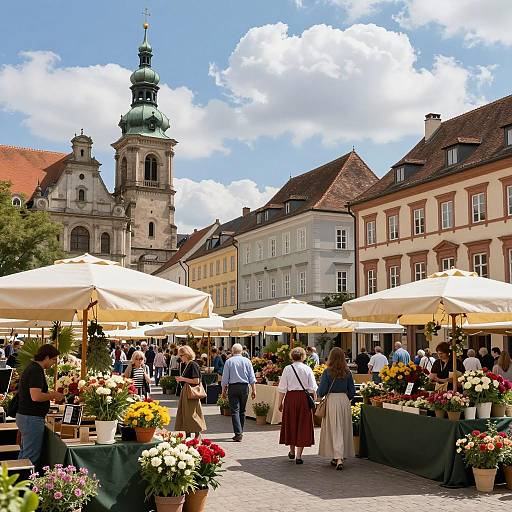 Charming European Flower Market Scene