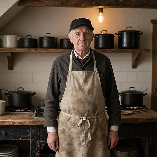 Victorian-Era Boat Cook in Rustic Kitchen
