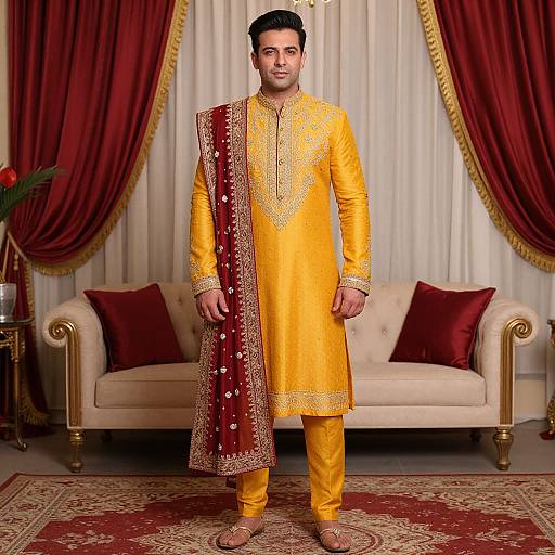 Pakistani Groom in Yellow Sherwani