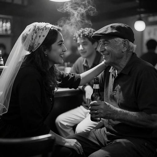 Intimate Bar Scene in Black and White
